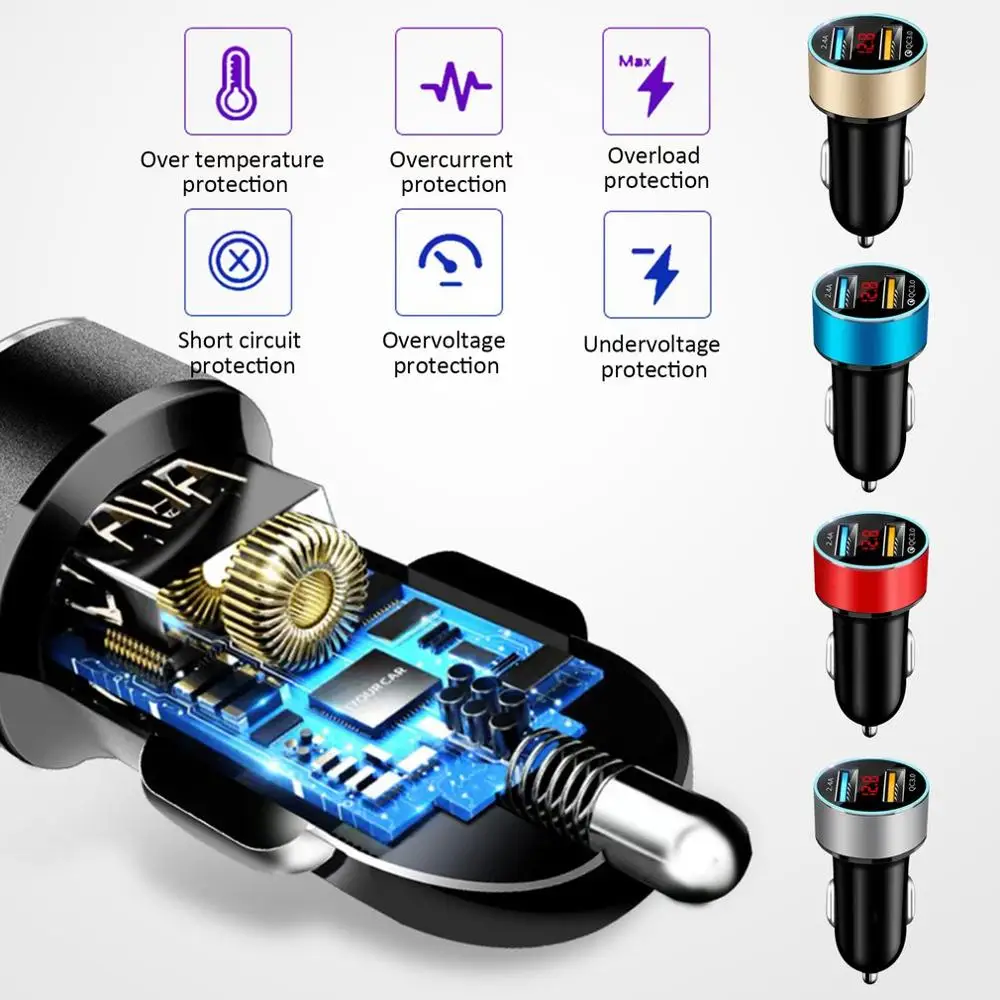 

Auto Accessories Dual USB Digital Display Car Charger Portable Car Cigarette Lighter With LED Display Car Charger
