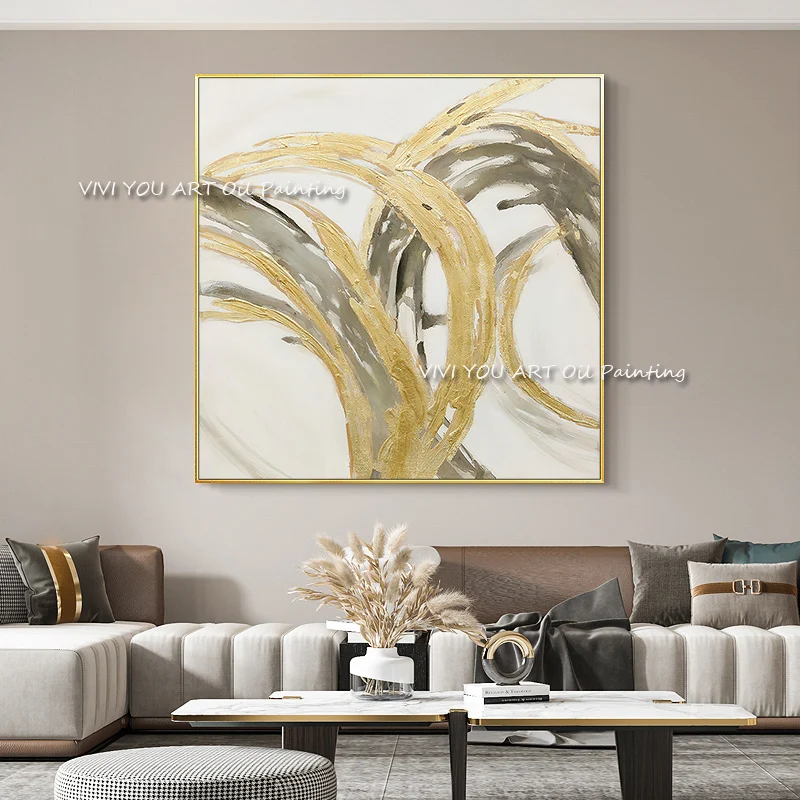 

The High Quality Gold Handmade Abstract Art Oil Painting For Living Room Decor Modern Art Pictures On Canvas Modern Paintings