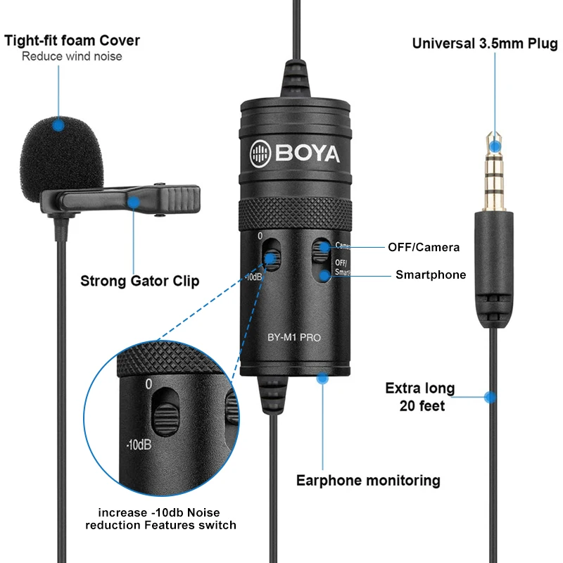 Микрофон петличный BOYA BY-M1 Pro 3 5 мм универсальный для смартфонов iPhone Android DSLR камер |