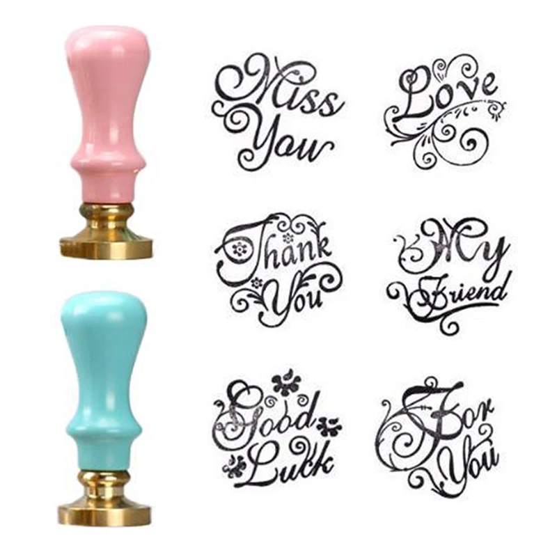 

1Pcs Retro Sealing Mini Wood Handle Copper Head Greetings Stamps Pink/Blue Wax Seal Stamp Accessories DIY Scrapbooking Pink/Blue