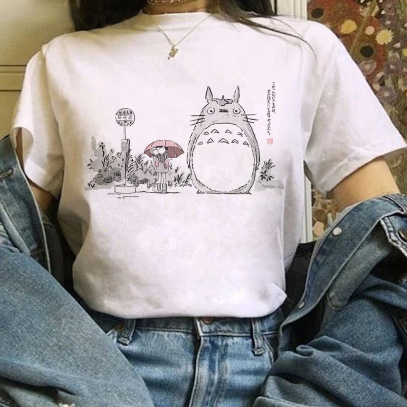 

Летняя Милая футболка Totoro Studio в стиле Харадзюку, женская футболка Ullzang Miyazaki Hayao, забавная мультяшная футболка, Милая женская футболка