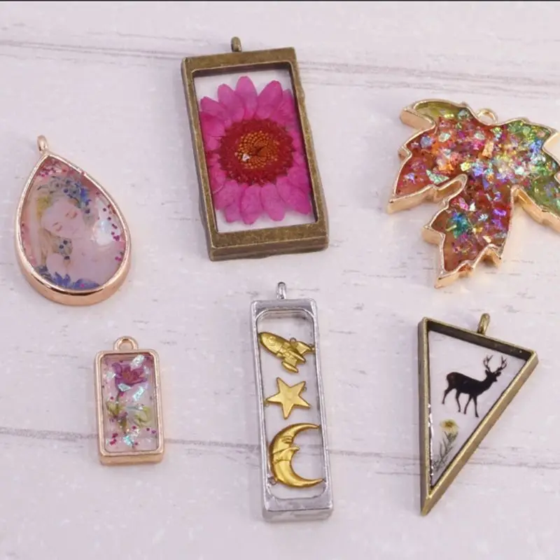 

10Pcs Geometric Hollow Pressed Flower Resin Blank Frames Pendants Jewelry Making N58F