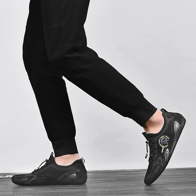 Мужские кожаные лоферы на плоской подошве коричневые дышащие повседневные