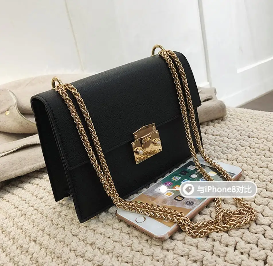 

Female Small Elegant Square Bag 2021 Fashion New Quality PU Leather Women's Designer Handbag Lock Chain Shoulder Messenger bags