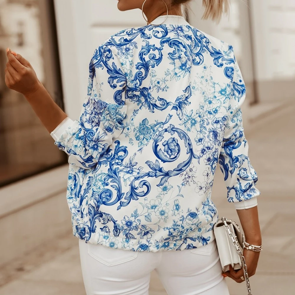 2020 осенне зимняя тонкая короткая куртка с длинными рукавами и принтом Женская