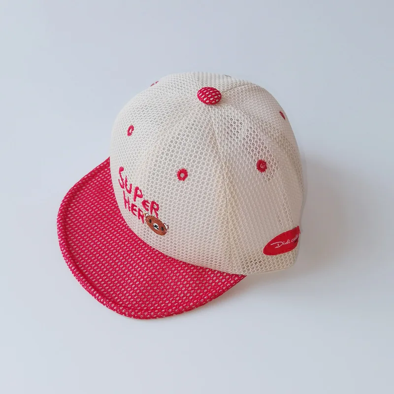 

Lovely Children Hat Summer New Cartoon Bear Baby Sun Hats Embroidery Alphabet Kids Net Caps Outdoor Boys Girls Baseball Caps