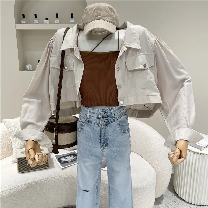 

NewWomen's clothing Spring Summer 2021 Fashion New Short Long sleeve shirt With suspender vest