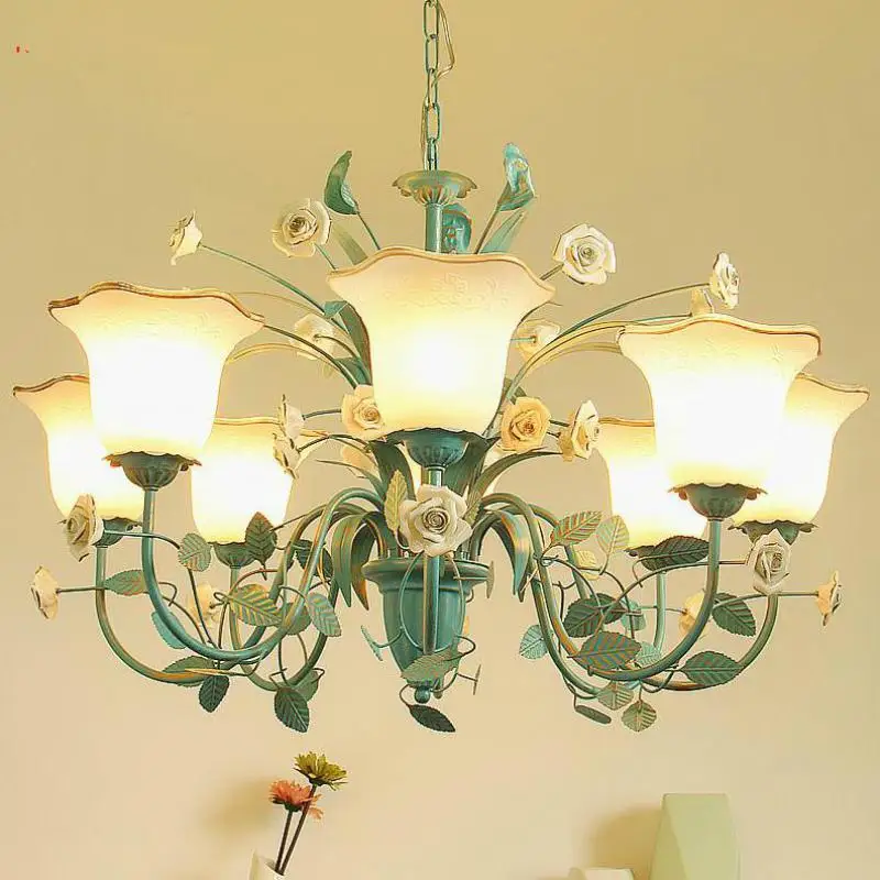 Пасторальная синяя люстра Хрустальная светодиодная Подвесная лампа