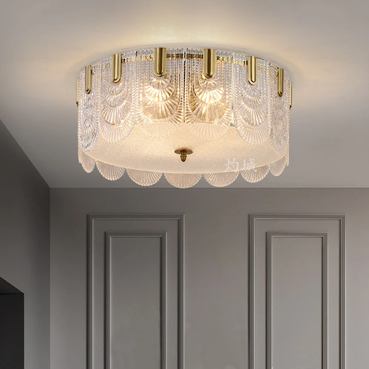 

Handmade glass ceiling lamp post-modern light luxury all-copper bedroom model room lamp