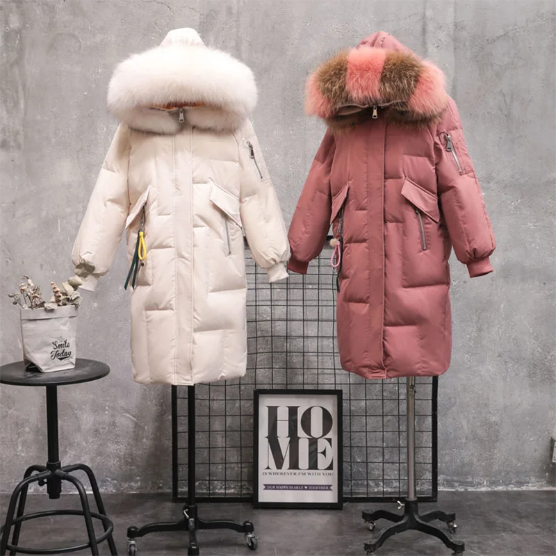 Женский пуховик с капюшоном длинная теплая парка на 2019 белом утином пуху