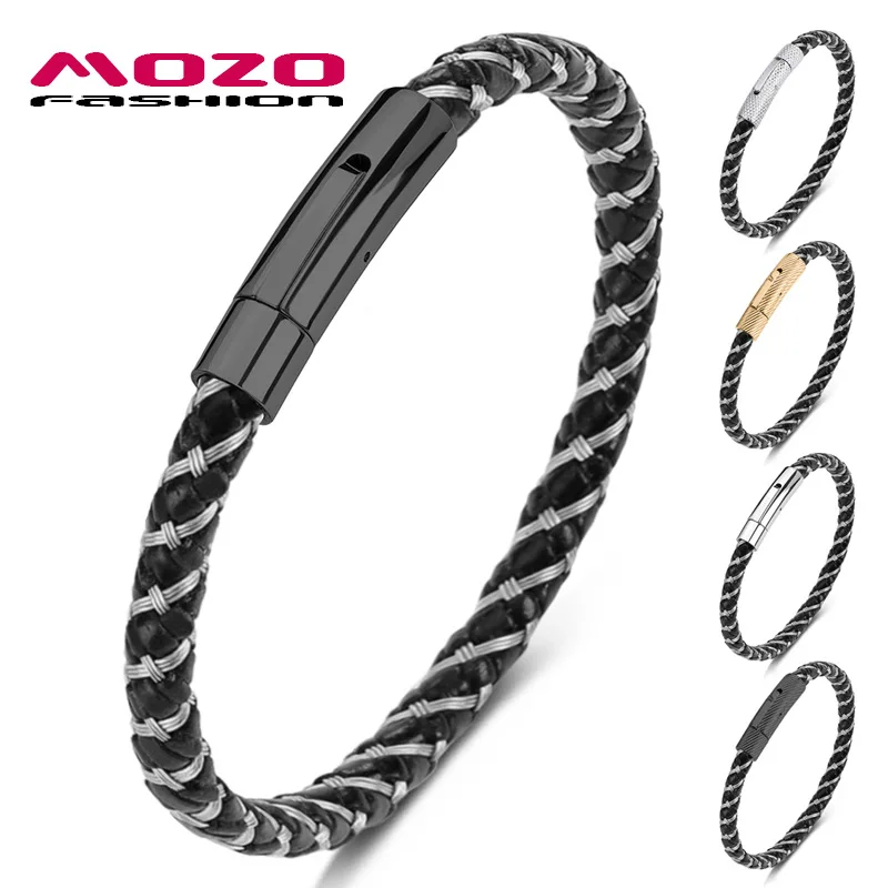 Браслет VOQ из стальной проволоки кожаный шнур мужские браслеты нержавеющей стали
