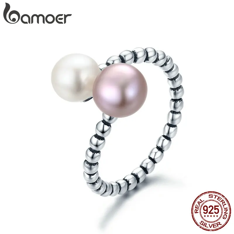 BAMOER Новое 925 пробы Серебряное пресноводное жемчужное женское кольцо для женщин обручальное Ювелирное Украшение регулируемое кольцо S925 SCR235