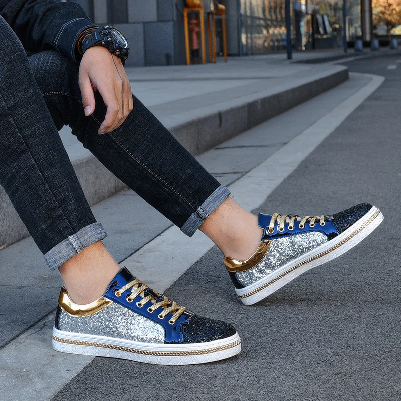 

Spring new luxury men's shoes fashion casual shoes versatile casual silver flash Sequin sports shoes student men's board shoes