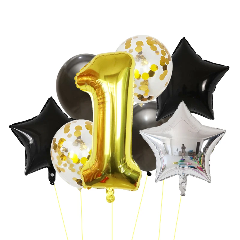 Шары воздушные из фольги с цифрами золотистые черные шары для детей 1 2 3 4 5 6 7 8 9 лет
