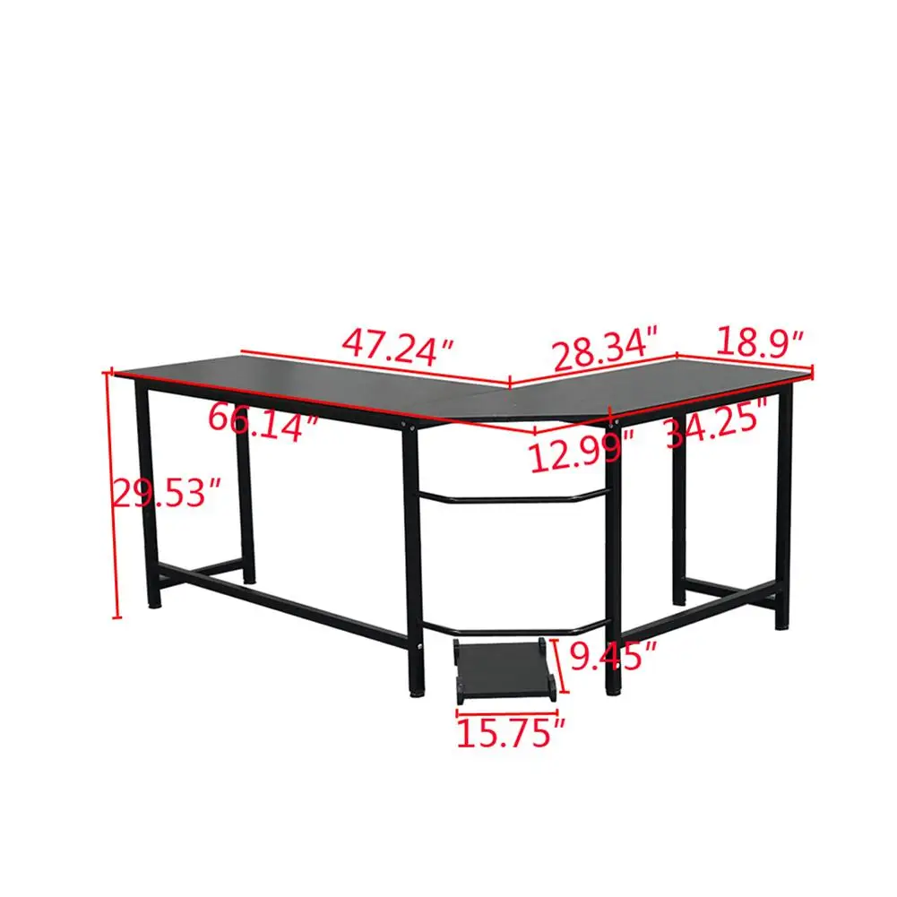 

L-Shape Durable Legs Splicing Computer Office Black Corner Desk Study Table