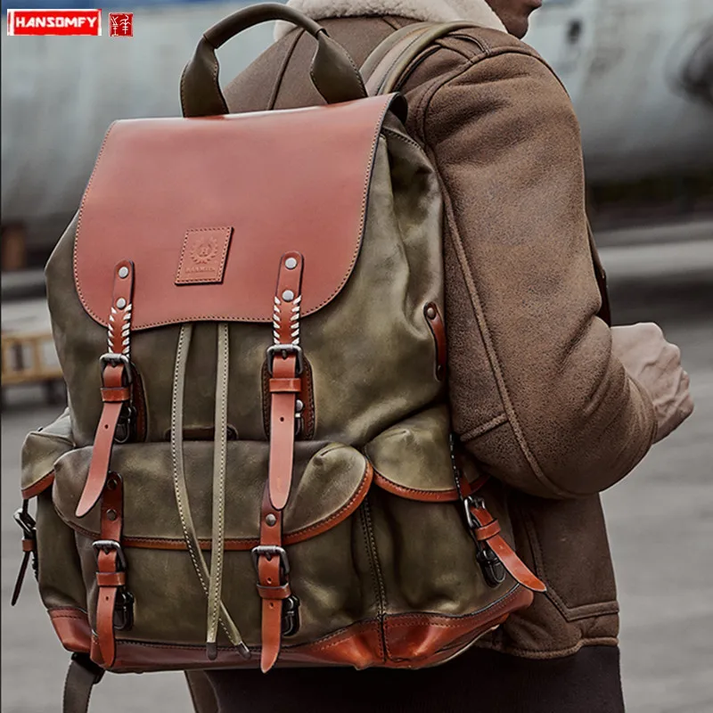 Большой Вместительный мужской рюкзак дорожная сумка из натуральной кожи мужские