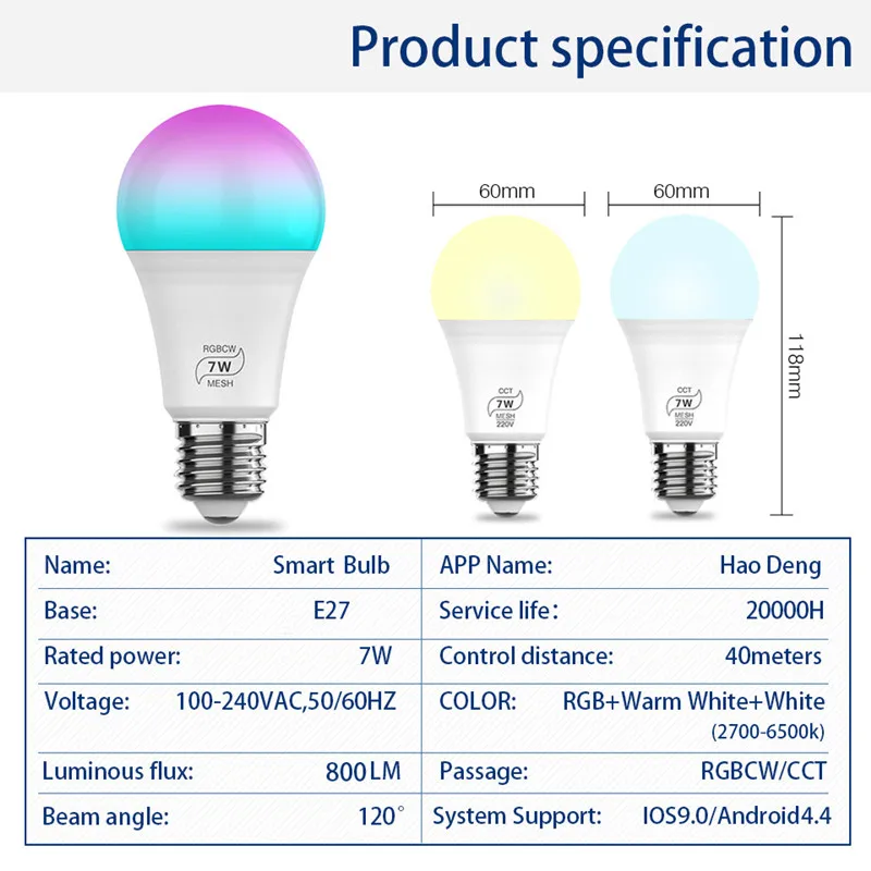 Смарт светильник с регулируемой яркостью Bluetooth Светодиодная лампа E27 меняющая