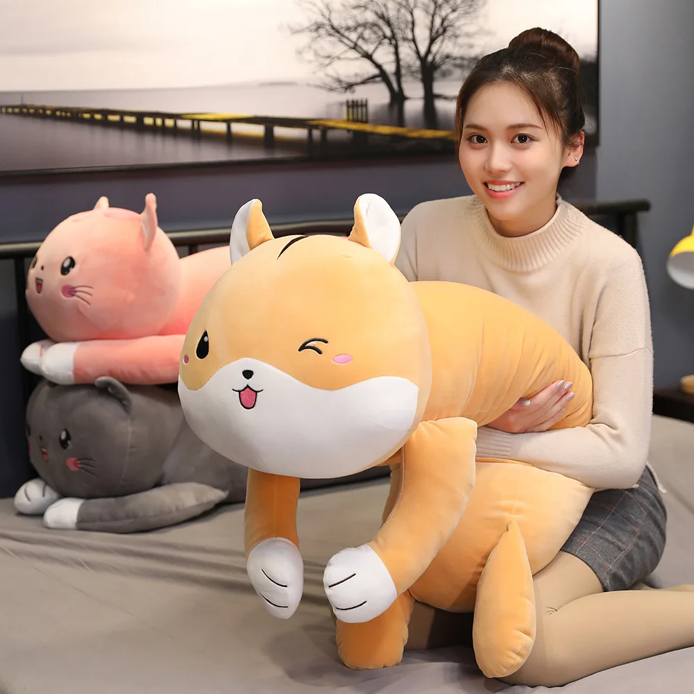 

80-130cm Cartoon Animals Long Sleeping Pillows Stuffed Hamster and Cat Plush Toys for Children Soft Doll Kids Girls Lovely Gifts