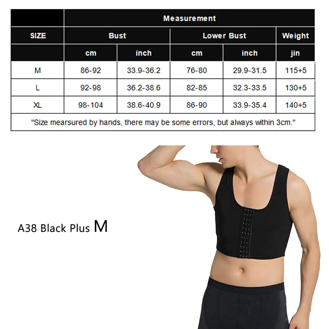 A38 black enhanced Мужской шейпер для ГИНЕКОМАСТИИ, компрессионный корсет для коррекции осанки, нижнее белье без рукавов - Цвет: A38 black enhanced