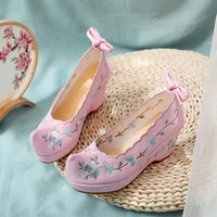 2020 new embroidered hanbok shoes high heel tendon soft bottom vintage embroidered shoes jacquard antiquity wedge shoes