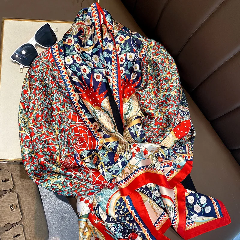 

Summer Silk Scarf Women Headscarf Shawls Lady Wraps Soft Pashmina Female Echarpe Designer Beach Stole Neckerchief Bandana 2021
