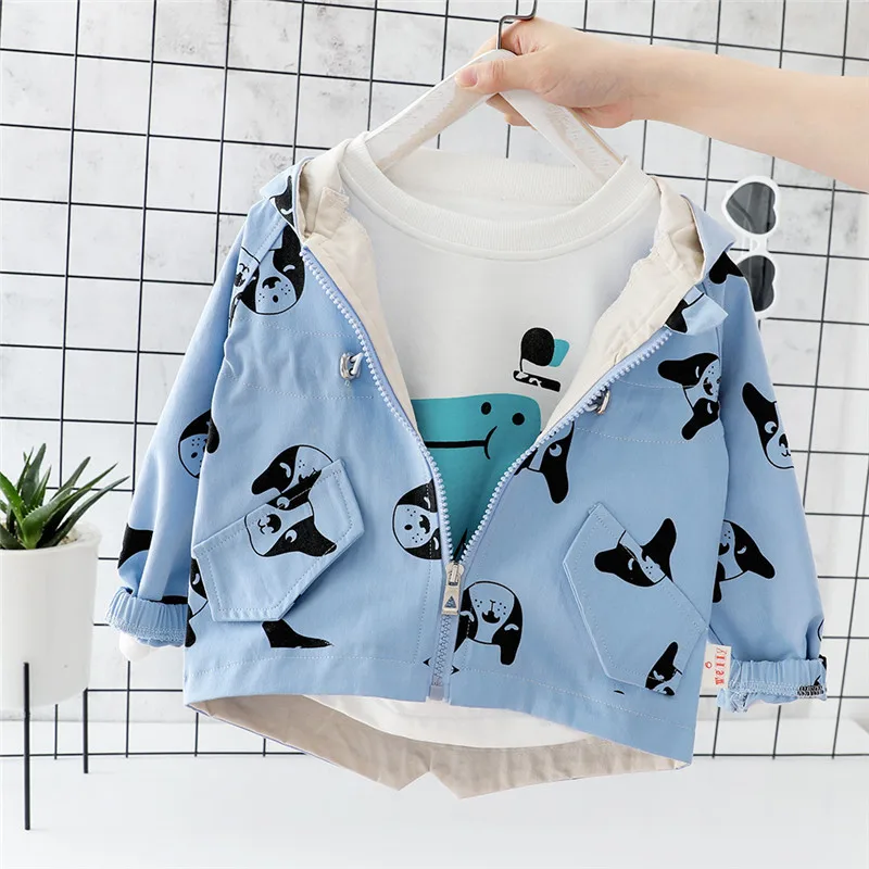 

Spring Autumn Infants Boy Coat Children Cute Printed Jackets Boys and Girls Hooded Zipper Jackets Clothes