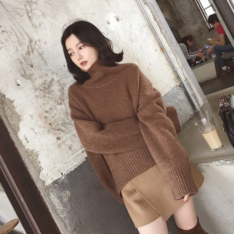 Женские вязаные Джемперы свободные и удобные свитера с высоким воротником зима