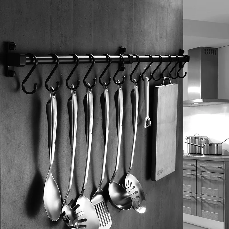 Wall Mounted Space Aluminum Pantry Tool Holder Single Bar Easy Storage Knife Rack Strip for Kitchen Utensil Tool Sundry Hooks