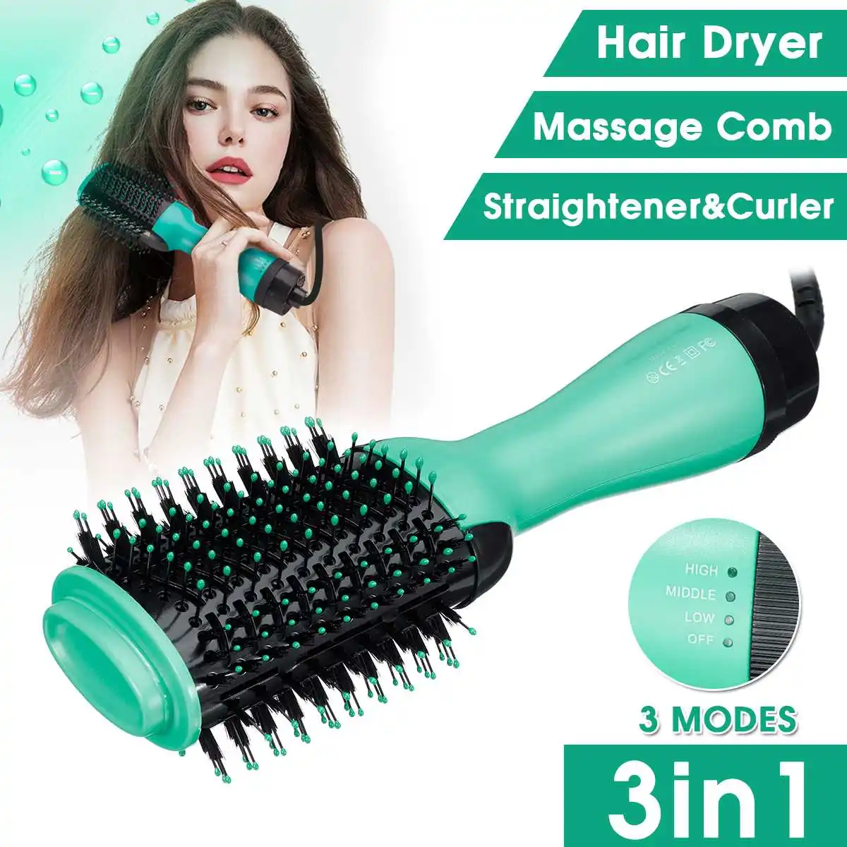 

3 in 1 1200W Hair Dryer Hot Air Brush Styler and Volumizer Hair Straightener Curler Comb Roller Electric Ion Blow Dryer Brush