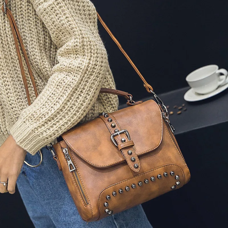 

Vintage Rivet Crossbody Bags For Women Shoulder messenger Bags Small PU Leather Handbags Famous Brand female Totes bolsas