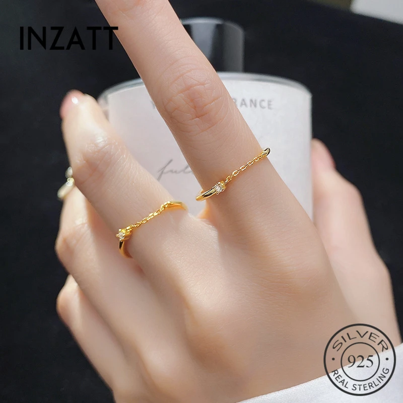 

INZATT Real 925 Sterling Silver Zircon Chain Star Ring For Charming Women Minimalist Fine Jewelry punk Accessories