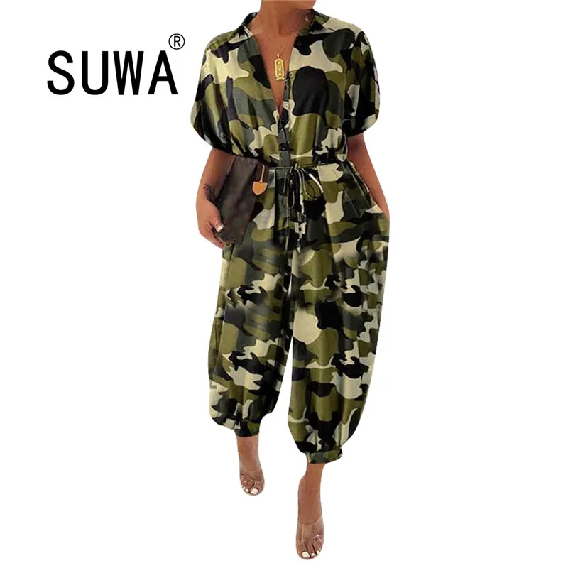 

Женское боди с длинным рукавом, однобортное камуфляжное боди с отложным воротником и принтом, мешковатый комбинезон в стиле High Street