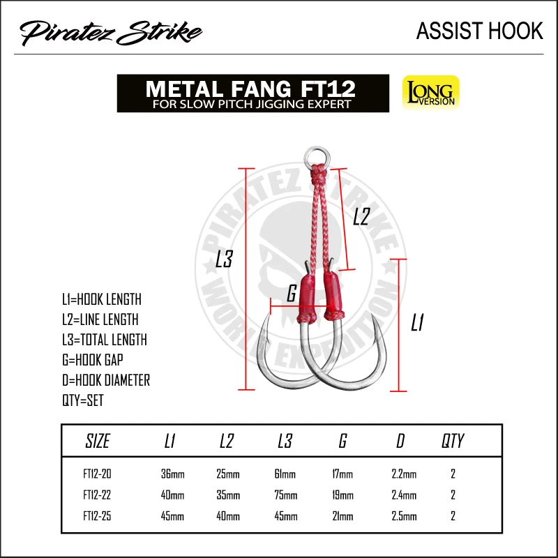Piratez Strike FT11 FT12 Slow Jigging 20 22 25 Assist Hook Jig Twin Fishing Hooks For Saltwater Boat Accessories | Спорт и