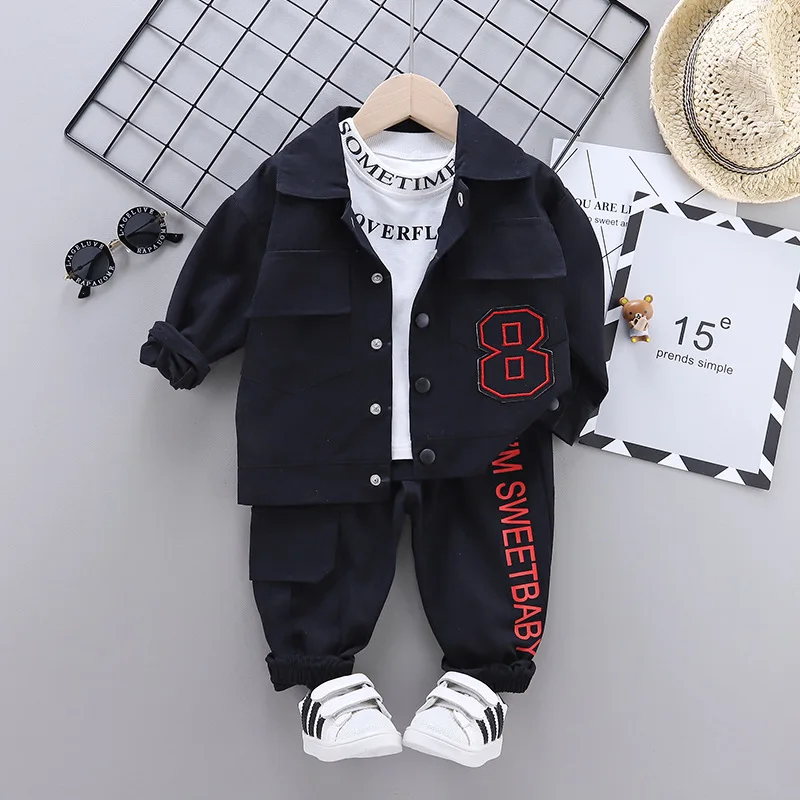 Spring and autumn children's boys three-piece suit baby casual high-quality long-sleeved T-shirt + pants infant boy clothin |
