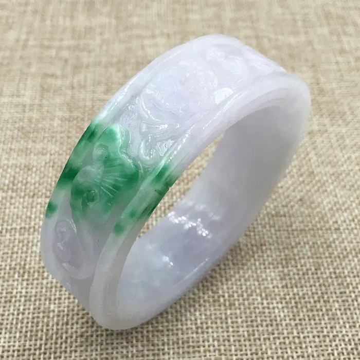 57 мм винтажный китайский ручной резной белый зеленый жадеит нефритовый браслет