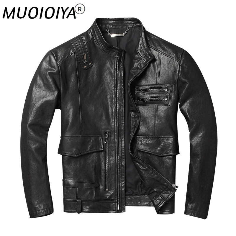 

2021 Goat Vegetable Tanned Leather Hunting Men's Genuine Leather Jacket Motorcycle Sheepskin Coat Male