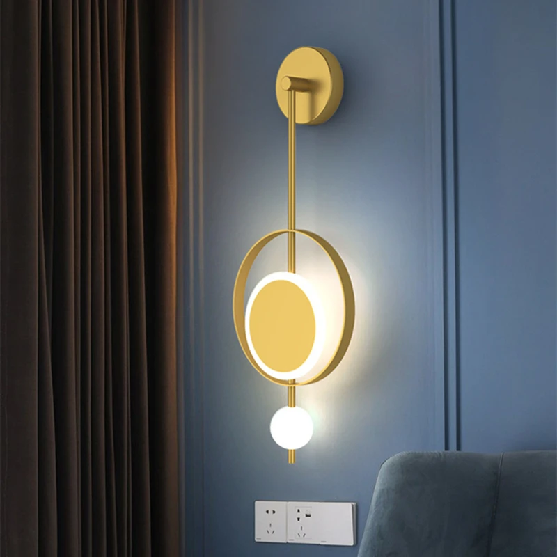

Nordic Led Wall Lamp Bedside Sconce Modern Creative New Gold Ring Lighting Luxury Bedroom Hallway Creative Acrylic Decor Light