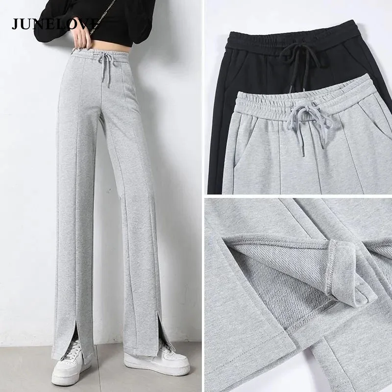 

Women Flare Pants Vintage New Spring Elastic High Waist Sports Split Pants Casual Korean Street Lady Long Trousers