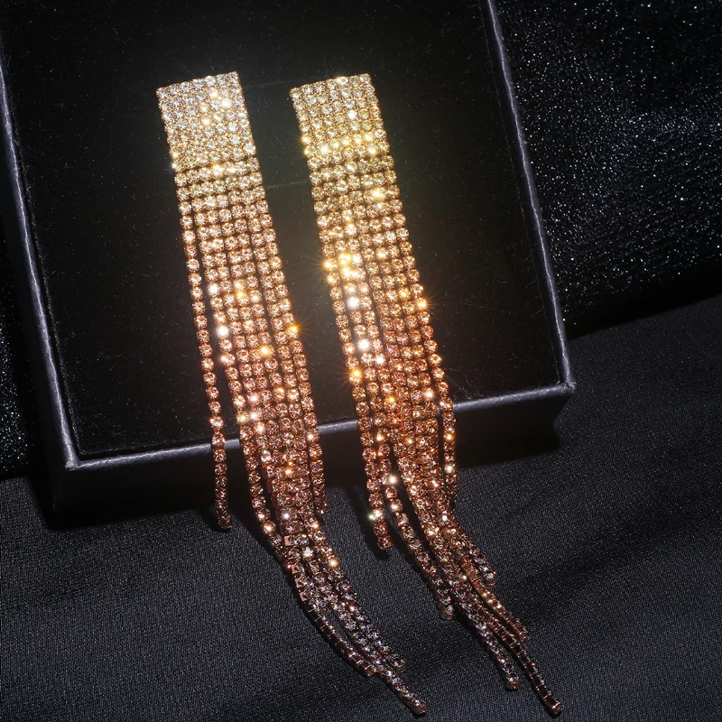 Серьги-подвески с кристаллами для женские блестящие со стразами длинные висячие