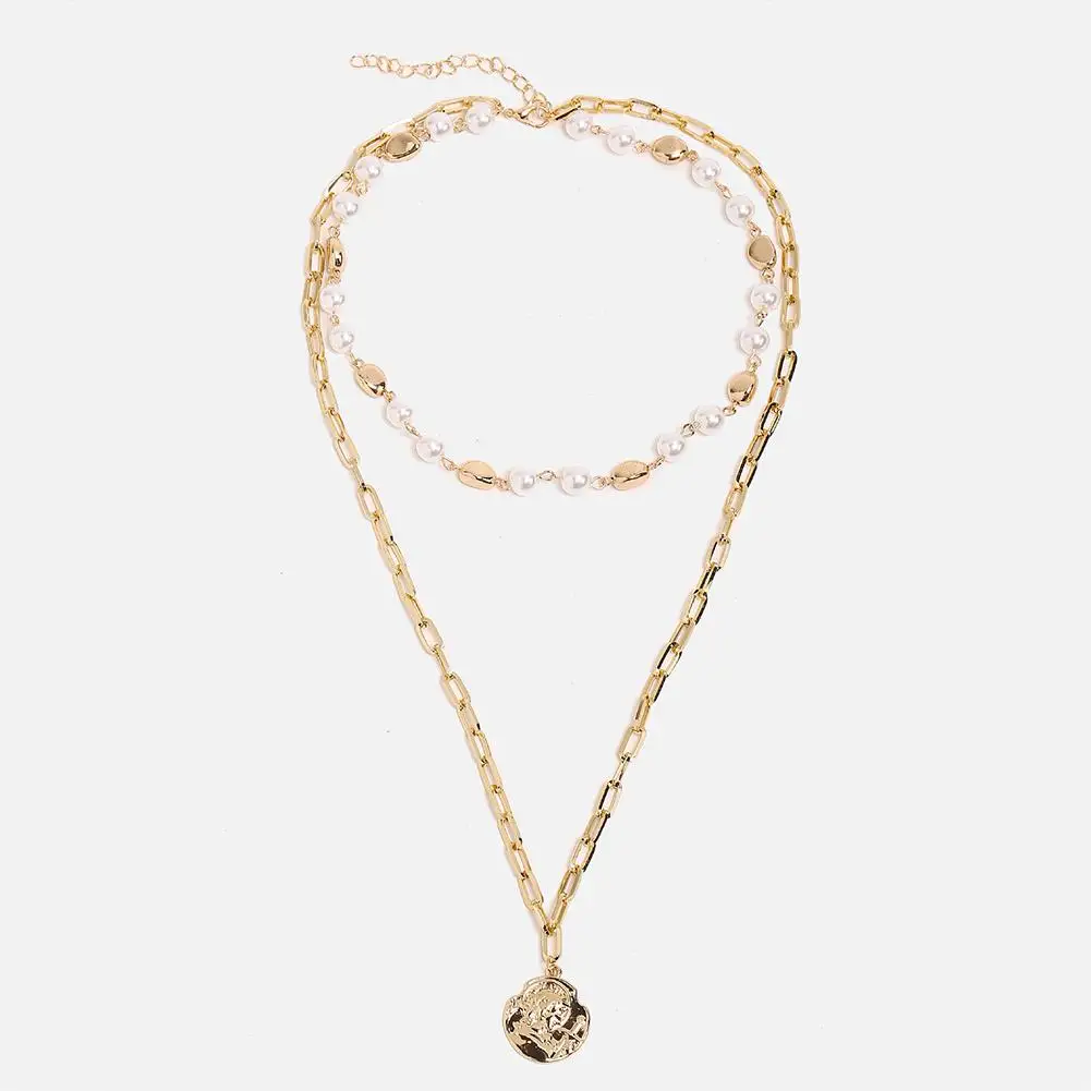 Женские ретро простые неправильной формы головы печатка двойной слой жемчужное