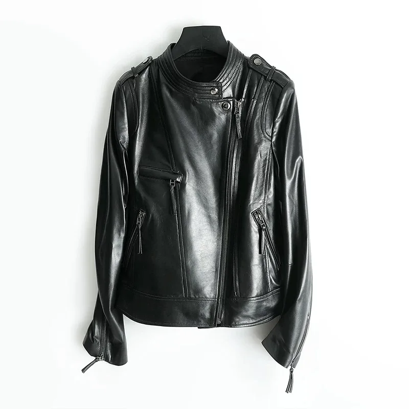 

Woman Coats Natural 100% Jackets Female motorcycle jacket Sheepskin Leather Overcoat full sleeve