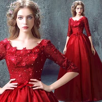2020 dubai dress occasion half sleeve new hot red lace long evening fashion organza prom crystal formal red quinceanera dresses
