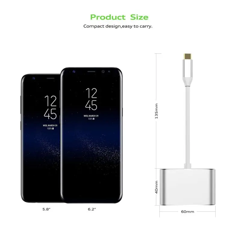 Адаптер из алюминиевого сплава USB3.1 Два в одном совместимый с Type c к HDMI VGA