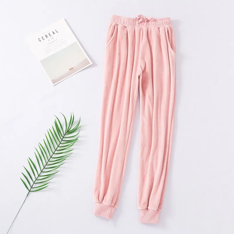 Men Sleep Pants Flannel Autumn Winter Warm Sleep Bottoms Women Plus Size Drawstring Soft Sleepwear Pajama Home Pants For Couple