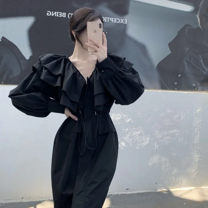 Модное милое платье с кулиской в виде листьев лотоса на талии Новинка 2021 Ранняя