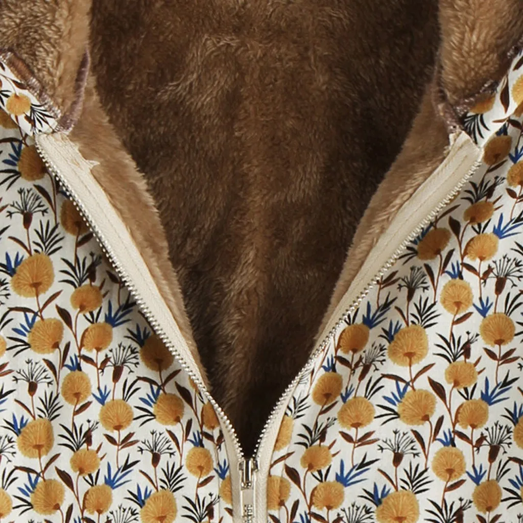 SAGACE Женское пальто размера плюс зимнее теплое винтажное с цветочным принтом