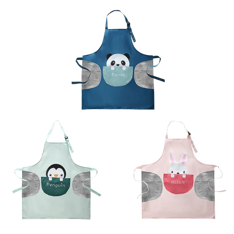 

Waterproof Apron Kitchen Cooking And Washing Dishes Cartoon Animal Panda Printing Oil-proof Big Pocket Housework Apron