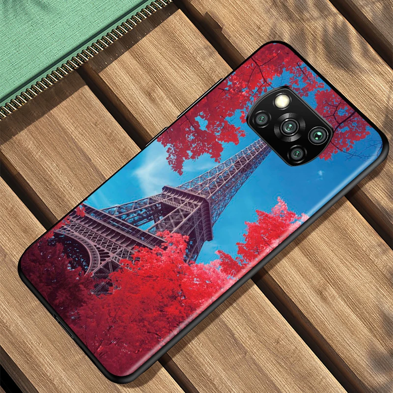 Black Cover Beautiful Eiffel tower for Xiaomi Mi Mix 3 A3 A2 A1 Poco M3 M2 C3 X3 X2 NFC F2 F1 CC9 CC9E Pro Phone Case