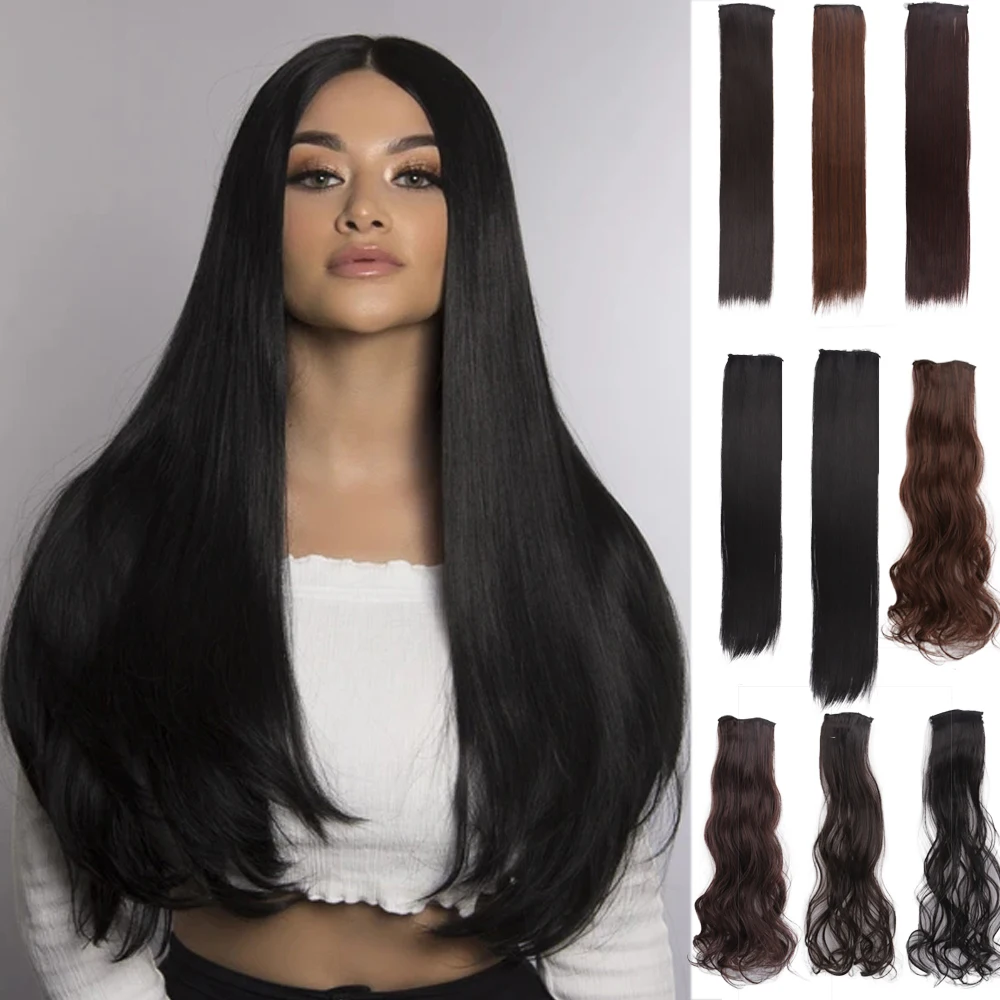 

LVHAN 2 Clip In Hair Extensions Synthetic 1 Piece 8 Colors Long Straight Wavy Clip On Heat Resistant Fiber Hair Extensions