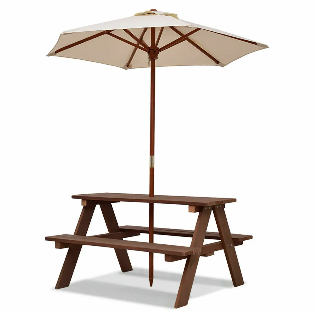 Children Outdoor 4 Seat Kids Picnic Table Bench w/ Folding Umbrella Garden Yard  OP70529
